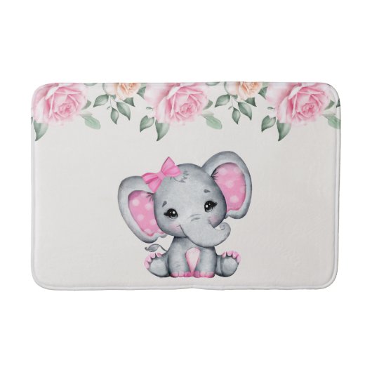 Tapis De Bain Bébé rose mignon éléphant et frontière Rose (Devant)