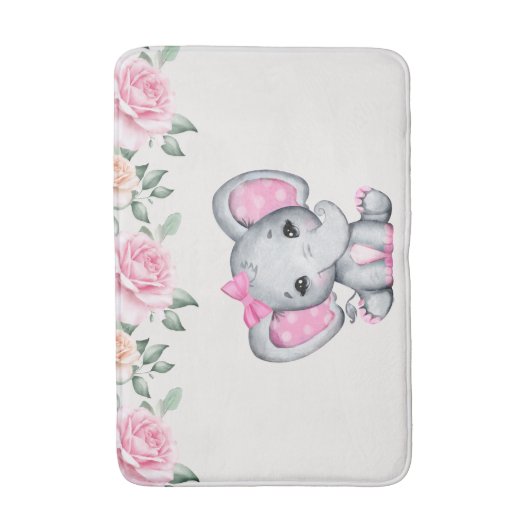 Tapis De Bain Bébé rose mignon éléphant et frontière Rose (Devant (Vertical))