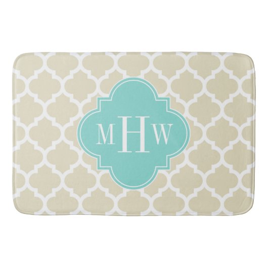 Tapis De Bain Beige, Blanc Marocain #5 Aqua 3 Monogramme initial (Devant)