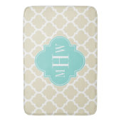 Tapis De Bain Beige, Blanc Marocain #5 Aqua 3 Monogramme initial (devant Vertical)