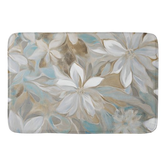 Tapis De Bain Beige Brown Bleu Floral Turquoise (Devant)
