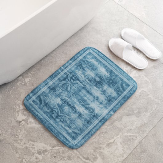 Tapis De Bain Beige & Burgundy Floral Motive Geometric Design