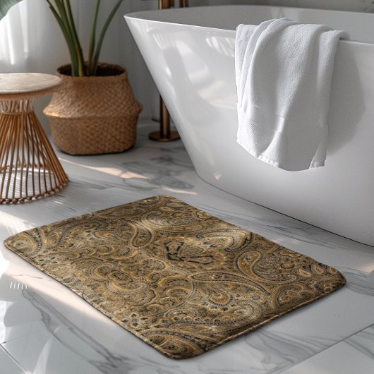 Tapis De Bain Beige et Brown Floral Paisley Motif