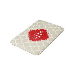 Tapis De Bain Beige, White Moroccan #5 Red 3 Initial Monogram
