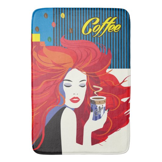 Tapis De Bain "Belle Femme de mode avec Café Cup" Pop Art (devant Vertical)