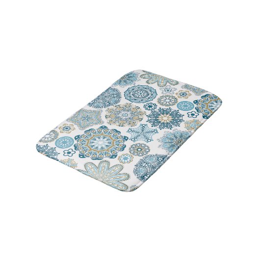 Tapis De Bain Belle Fleur Bleue Orné Motif Mandala (Angle)