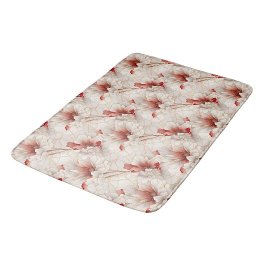 Tapis De Bain Belle Flore Rouge Blanc (Angle)