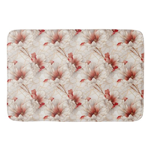 Tapis De Bain Belle Flore Rouge Blanc (Devant)