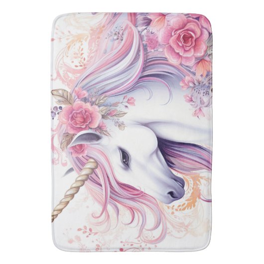 Tapis De Bain Belle licorne florale (devant Vertical)