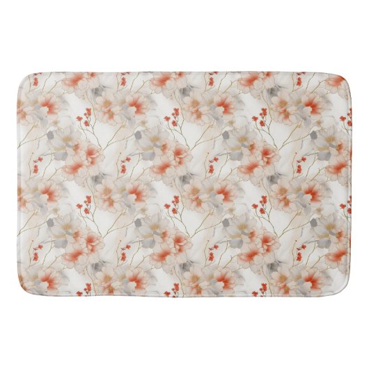 Tapis De Bain Belle Pêche Feminine Rouge Floral (Devant)