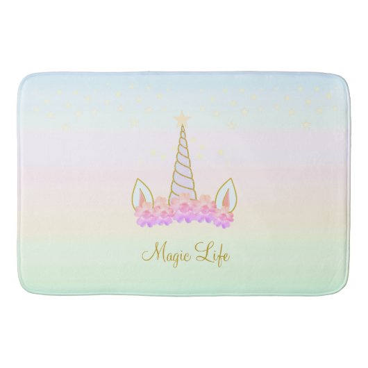 Tapis De Bain Belles Fleurs de Licorne & Étoiles (Devant)