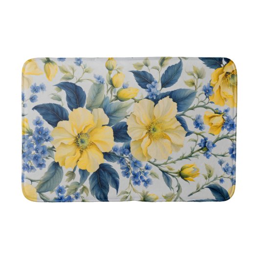 Tapis De Bain Belles Fleurs Jaunes et Bleues (Devant)