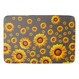 Tapis De Bain Belles fleurs jaunes sur arrière - plan gris