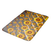 Tapis De Bain Belles fleurs jaunes sur gris, rayures marron (Angle)
