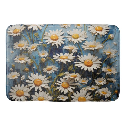 Tapis De Bain Belles marguerites sur arrière - plan bleu (Devant)