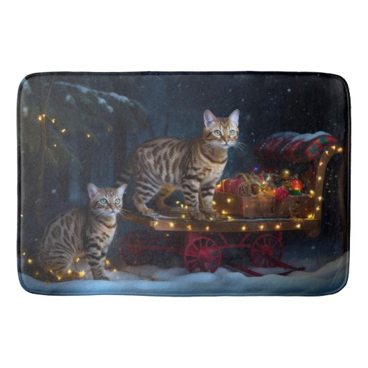 Tapis De Bain Bengale Chat Snowy Sleigh Ride Décor de Noël (Devant)