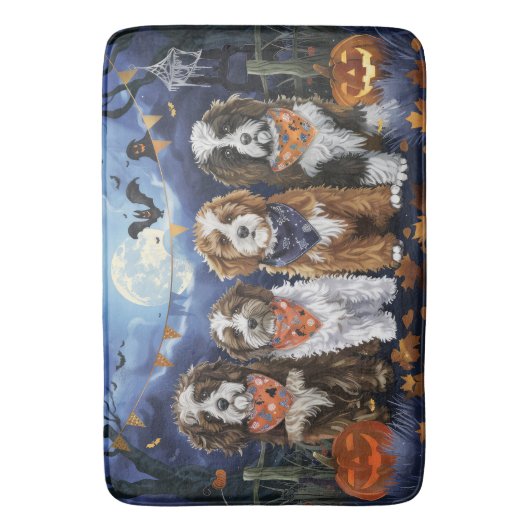 Tapis De Bain Bernedoodle Halloween Éffrayant (devant Vertical)