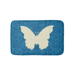 Tapis De Bain Beurre De Dentelle Blanche Sur Bleu Parties scinti