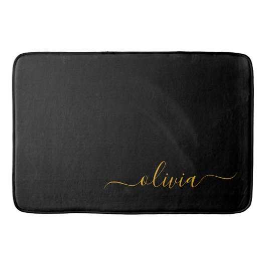 Tapis De Bain Black Gold Modern Script Girl Monogramme Nom (Devant)