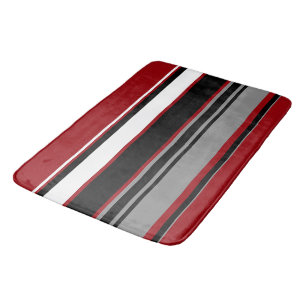 Tapis De Bain Black, Gray Red and White Stripes