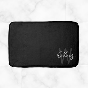Tapis De Bain Black Modern Script Personnalisé Monogramme et nom