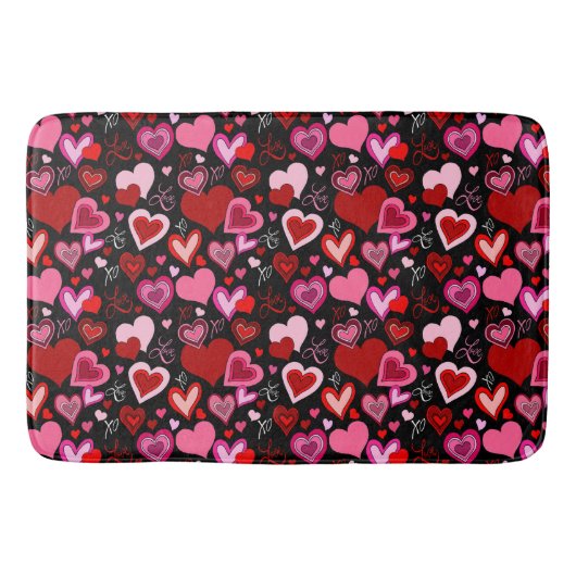 Tapis De Bain Black Pink Red Hearts Love Pattern (Devant)