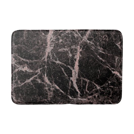Tapis De Bain Black & Rose Gold Pink Parties scintillant Marble  (Devant)