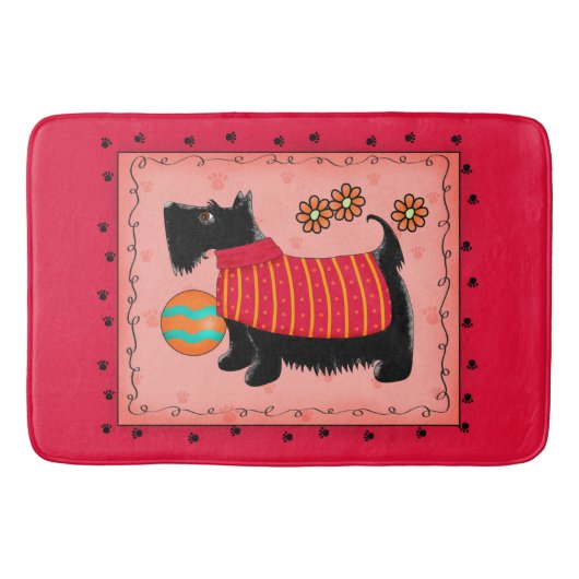 Tapis De Bain Black Scottie Terrier Chien Corail Rouge Décor (Devant)