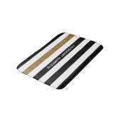 Tapis De Bain Black Stripes FAUX Gold Glitz et Nom (Angle)