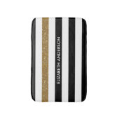 Tapis De Bain Black Stripes FAUX Gold Glitz et Nom (Devant (Vertical))