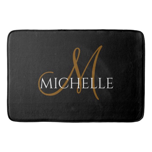 Tapis De Bain black &white monogram initial custom name (Devant)