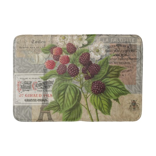 Tapis De Bain Blackberries Floral Garden Flower Papillon Art (Devant)