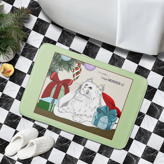 Tapis De Bain Blanc Chat Noël Ornements drôle