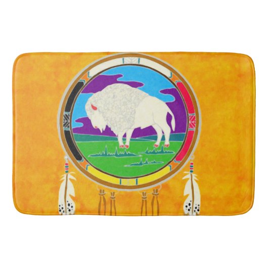Tapis de bain blanc de Natif américain de Buffalo (Devant)