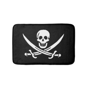 Tapis De Bain Blanc, Drapeau Pirate Calico Jack, Crâne & Cutlass
