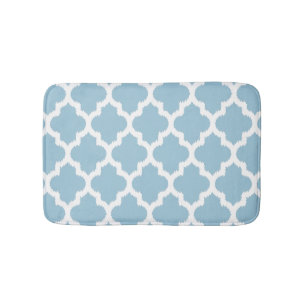 Tapis De Bain Blanc et bébé bleu Ikat Quatrefoil Motif