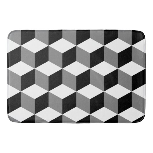 Tapis De Bain Blanc et gris de noir de motif de cube (Devant)