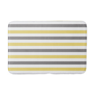 Tapis De Bain Blanc jaune et gris de motif de rayures