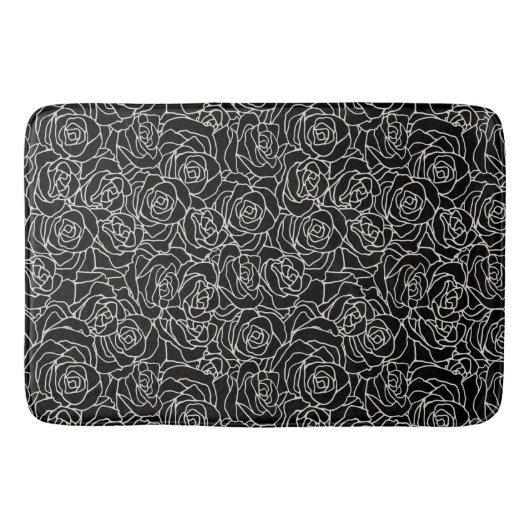 Tapis De Bain Blanc moderne sur Motif Rose noir (Devant)
