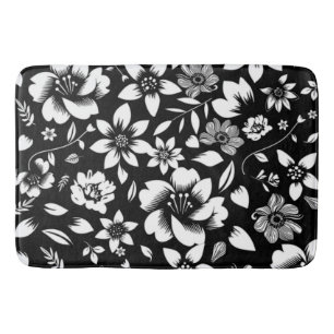 Tapis De Bain Blanc noir Feuilles floraux modernes soufflant