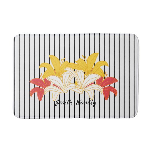 Tapis De Bain Blanc Noir Frappe Jaune Lily Orange (Devant)
