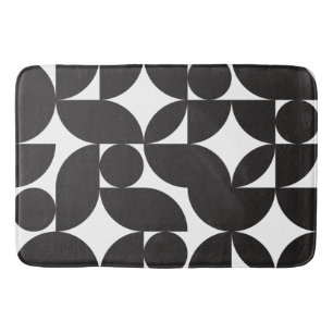 Tapis De Bain Blanc Noir Géométrique Abstrait Mid Century Modern