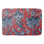 Tapis De Bain Blanc rouge et bleu Floral Paisley Bohemian Boho (Devant)