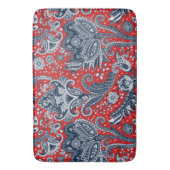 Tapis De Bain Blanc rouge et bleu Floral Paisley Bohemian Boho (devant Vertical)