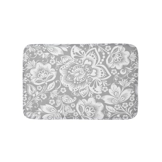 Tapis De Bain Blanc Sur Gris Baroque Damas (Devant)