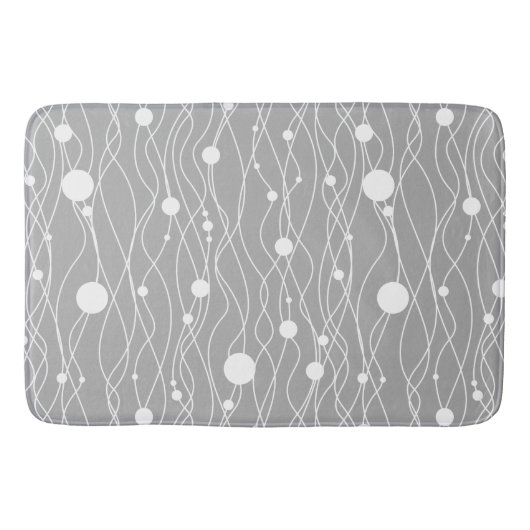 Tapis De Bain Blanc Sur Gris Lignes et points Tourbillonnant mod (Devant)