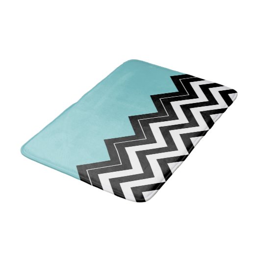 Tapis De Bain Blanc Turquoise clair Noir Zigzag Motif (Angle)