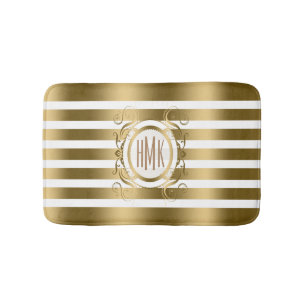 Tapis De Bain Blancs Et Dorés Avec Cadres De Fils