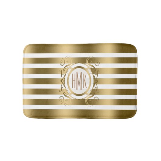 Tapis De Bain Blancs Et Dorés Avec Cadres De Fils (Devant)