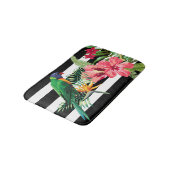 Tapis De Bain Blancs Et Noirs Avec Fleurs Et Parrot (Angle)